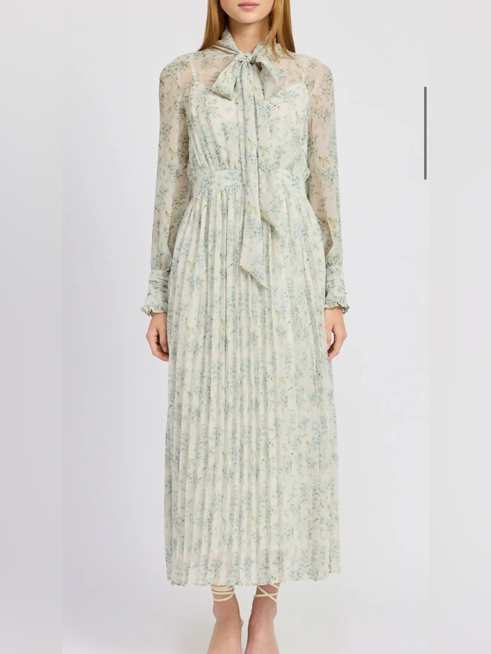 En Saison Cream and Green Floral Maxi Dress